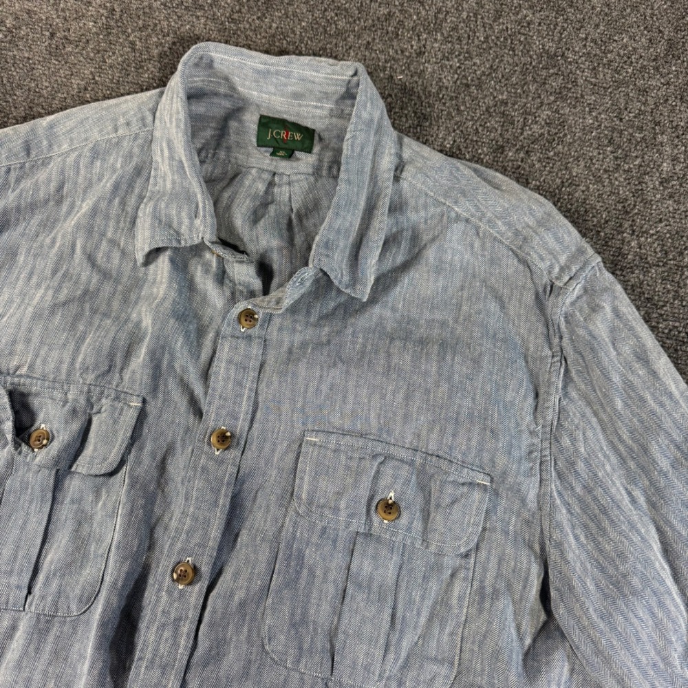 J Crew Oarsman‎ Mens XL Herringbone Button Down Long Sleeve Dual Pocket Shirt